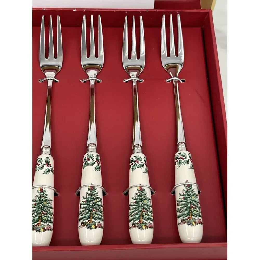 Spode Christmas Tree Pastry Forks & Dessert Spoons Boxed